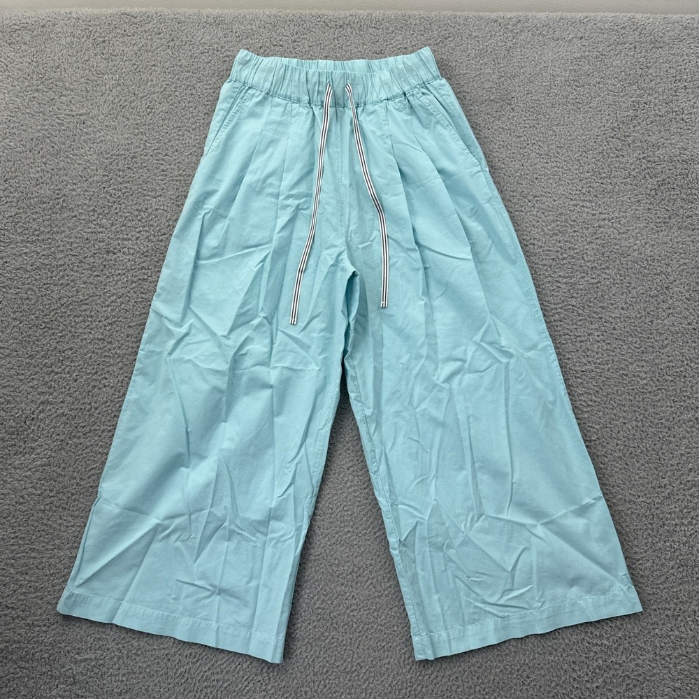 Sundry High Rise Pleated Wide Leg Pants Pull On 100% Cotton Blue Women Medium